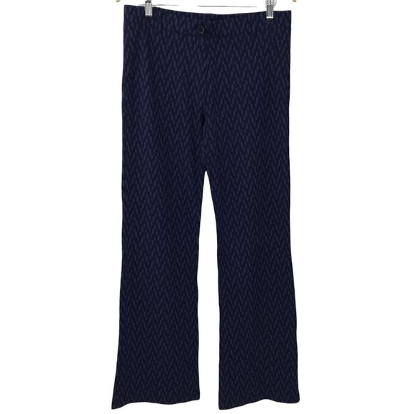 Betabrand Boot Cut Pull On Pants Size L Blue Geometric Comfort Career Stretch - Picture 1 of 12